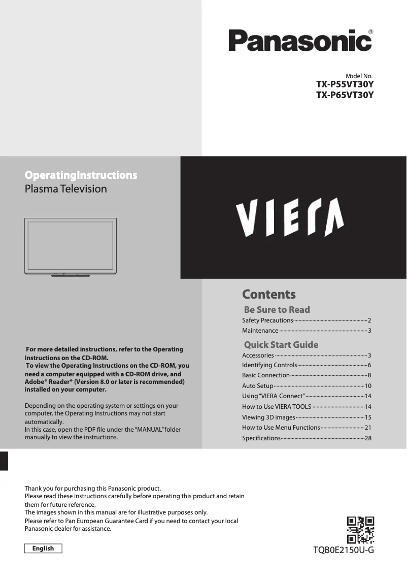First page image of the manual for Viera TX-P55VT30Y