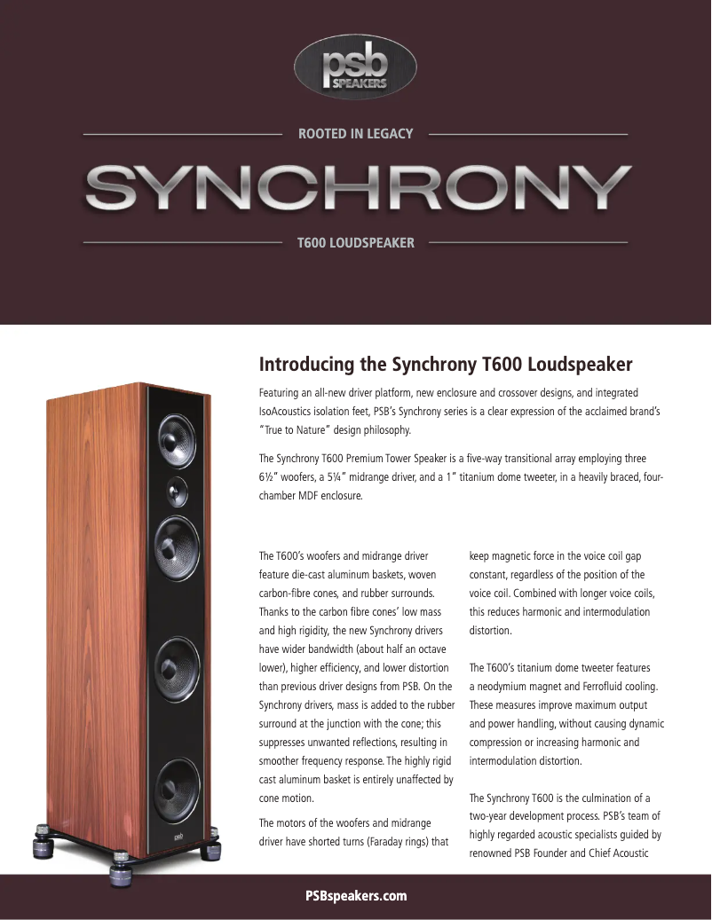 First page image of the manual for Synchrony T600