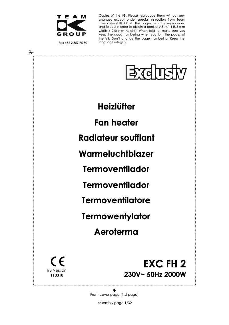 Page 1 of the manual User Manual Kalorik EXC FH 2