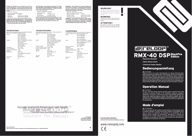 First page image of the manual for RMX-40 DSP BlackFire Edition