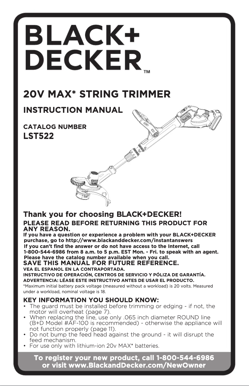 Page 1 of the manual User Manual Black & Decker LST522