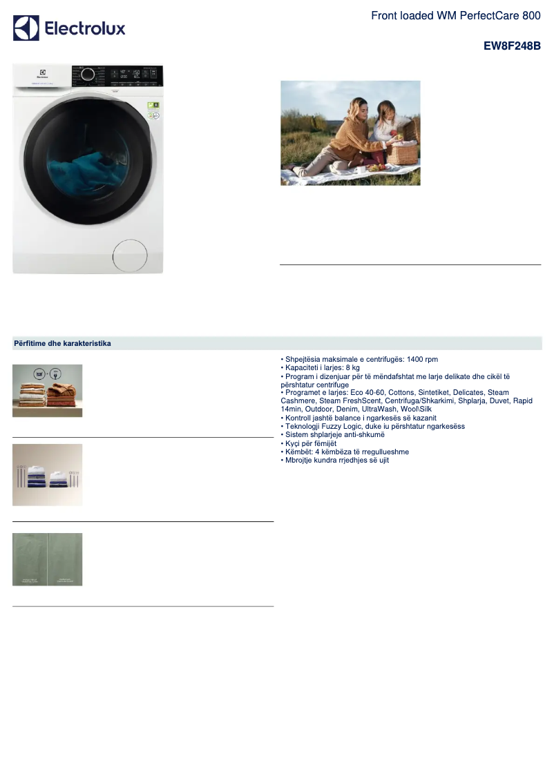 Page 1 of the manual Technical Sheet Electrolux EW8F248B