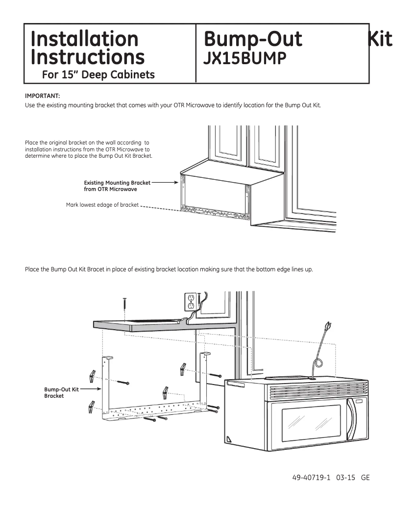 Page 1 of the manual User Manual GE JX15BUMPBB