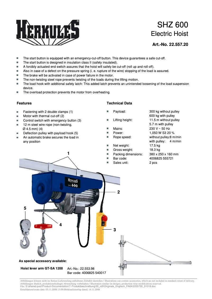 First page image of the manual for SHZ 600
