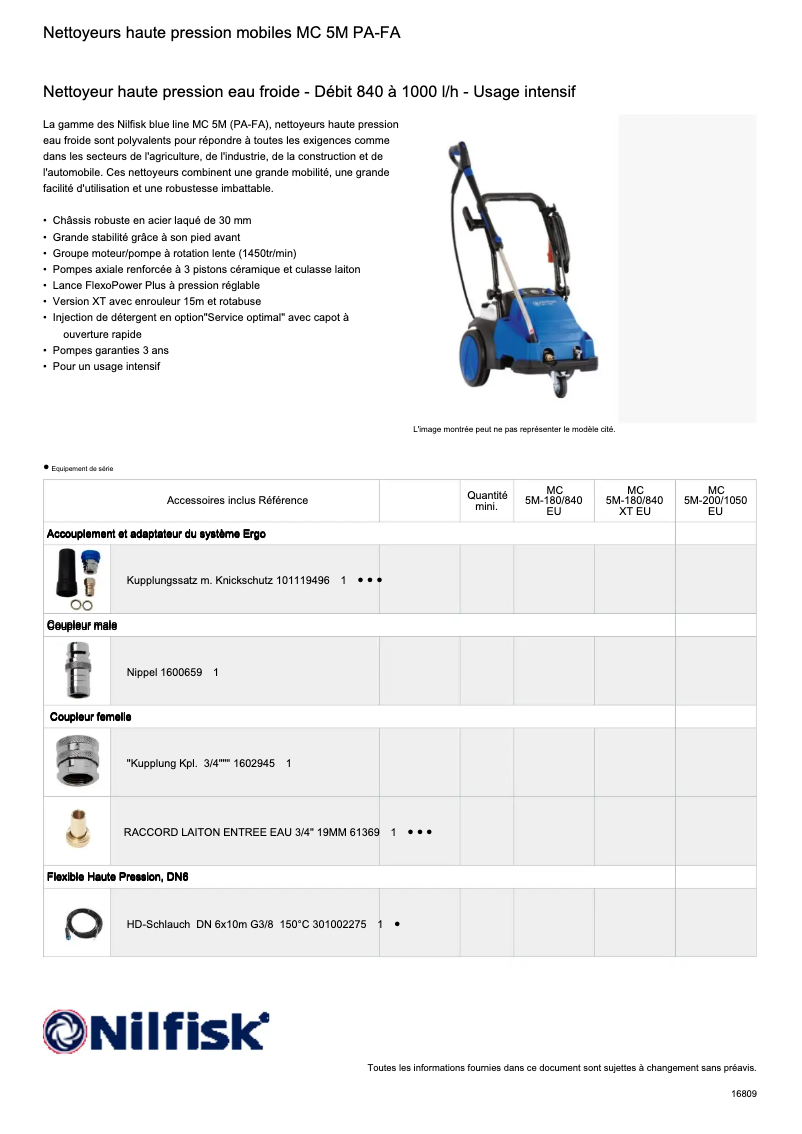 Page 1 of the manual Technical Sheet Nilfisk MC 5