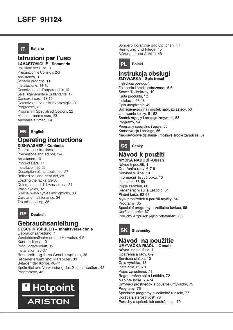 Page 1 of the manual User Manual Hotpoint Ariston LSFF 9H124 CX EU