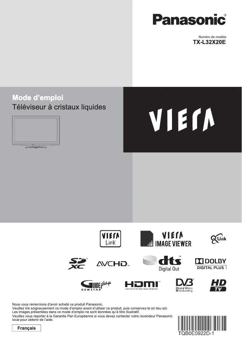 Page 1 of the manual User Manual Panasonic Viera TX-L32X20E