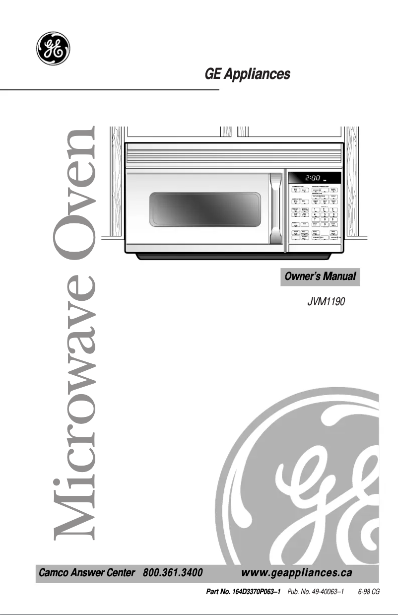 First page image of the manual for JVM1190BYC