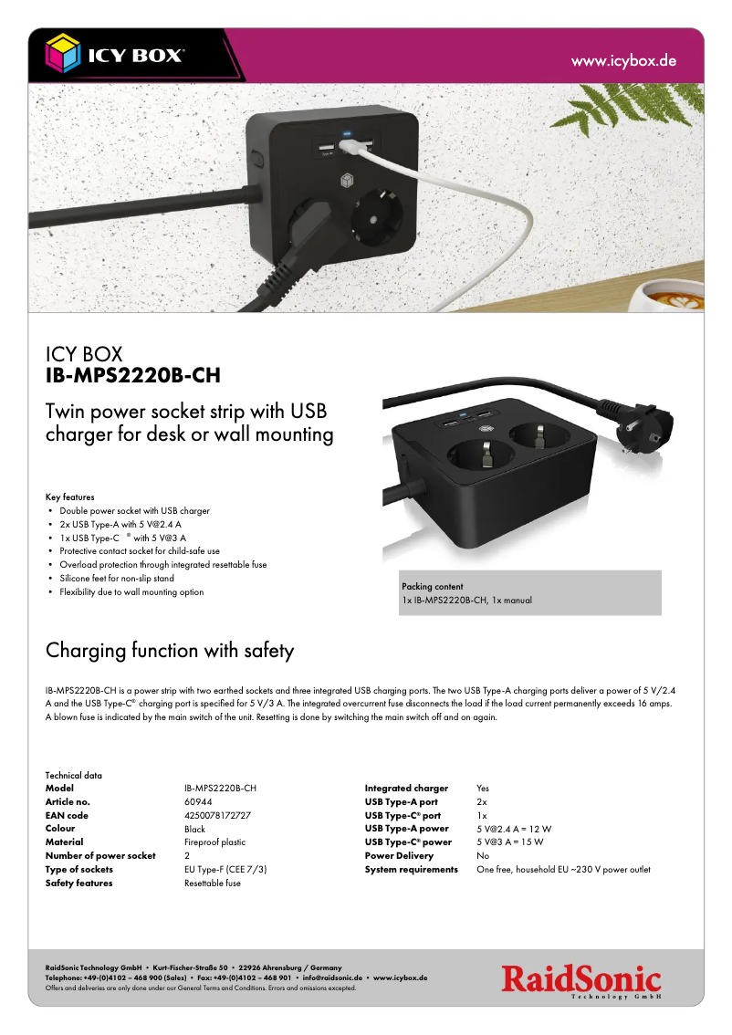 First page image of the manual for IB-MPS2220B-CH
