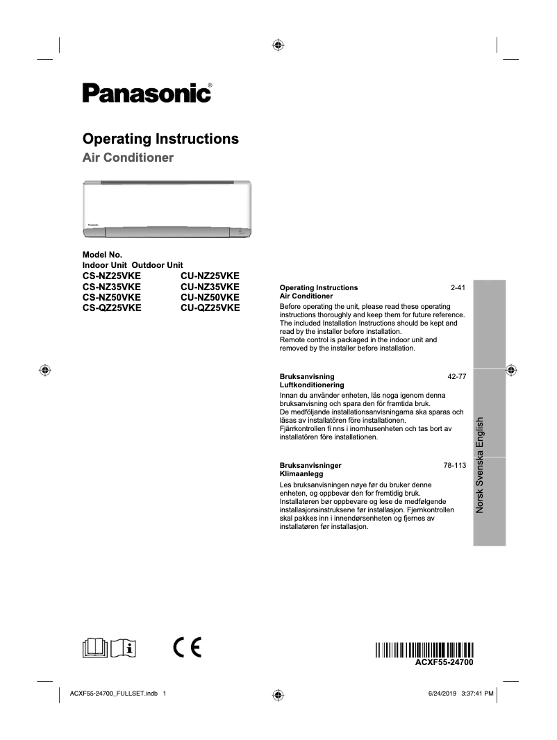 Page 1 of the manual User Manual Panasonic CS-NZ35VKE
