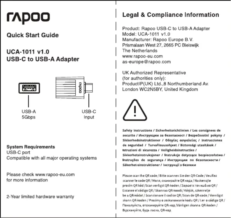 Page 1 of the manual User Manual Rapoo UCA-1011