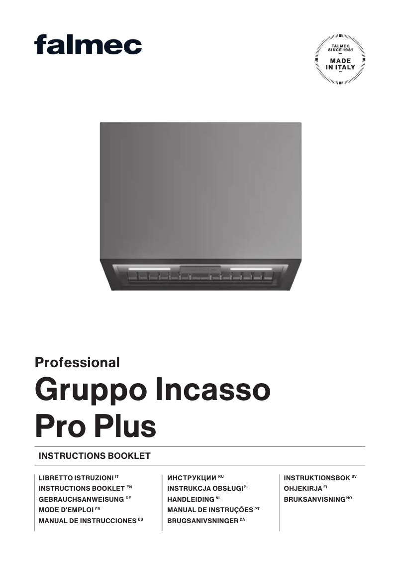 Page 1 of the manual User Manual Falmec Gruppo Incasso Plus Pro