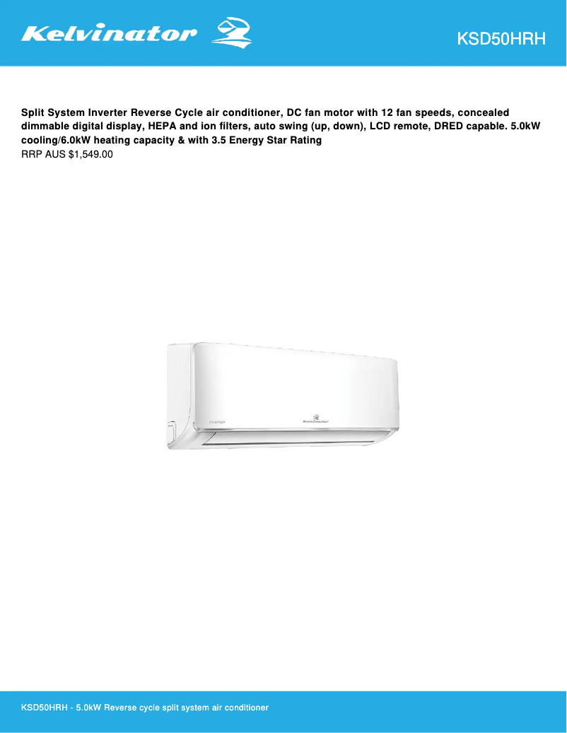 First page image of the manual for KSD50HRH