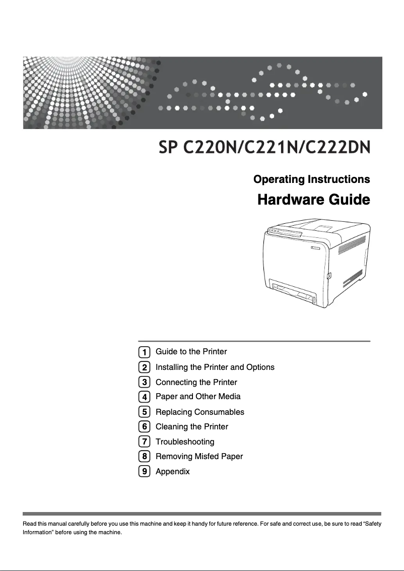 First page image of the manual for SP C220N