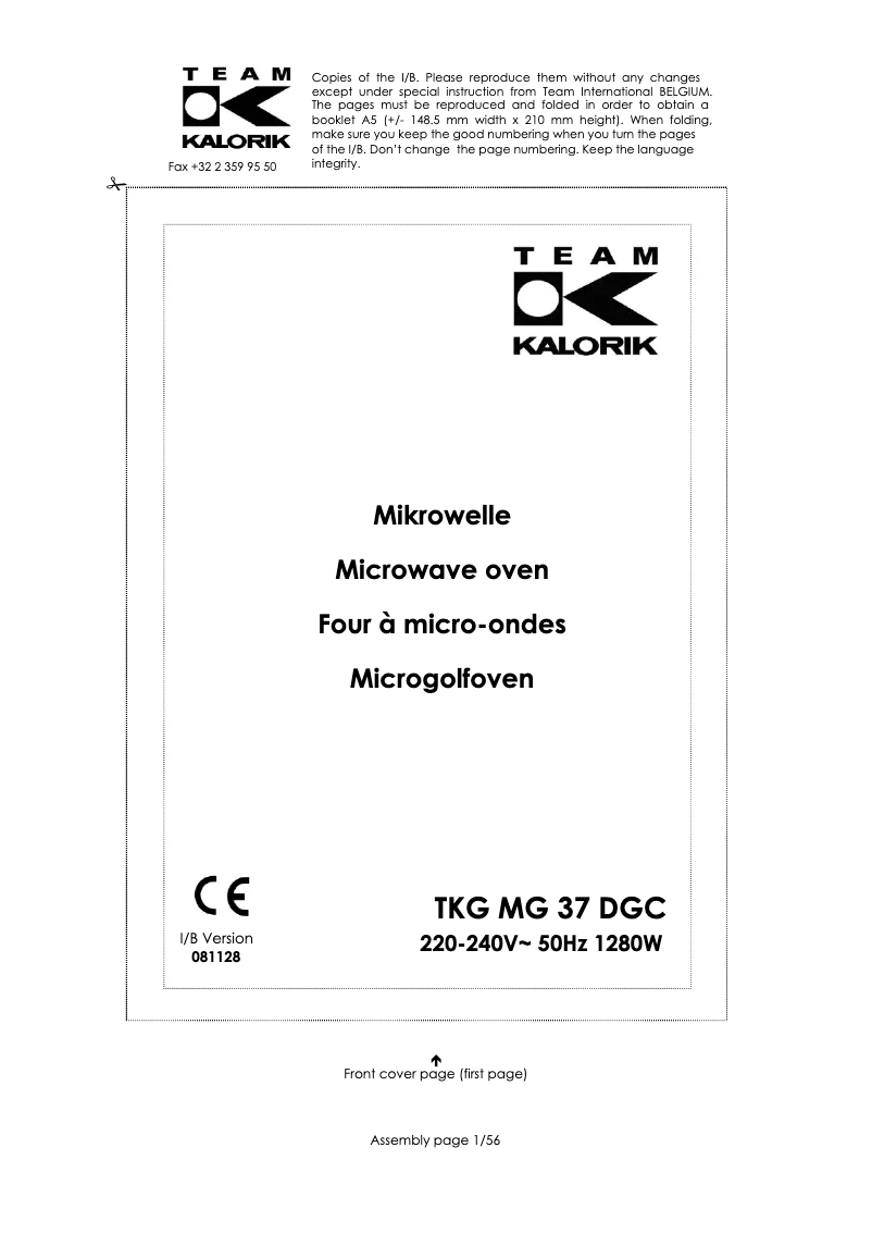 Page 1 of the manual User Manual Kalorik TKG MG 37 DGC