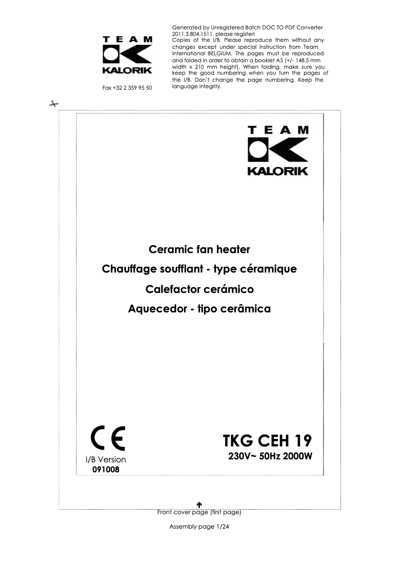 First page image of the manual for TKG CEH 19
