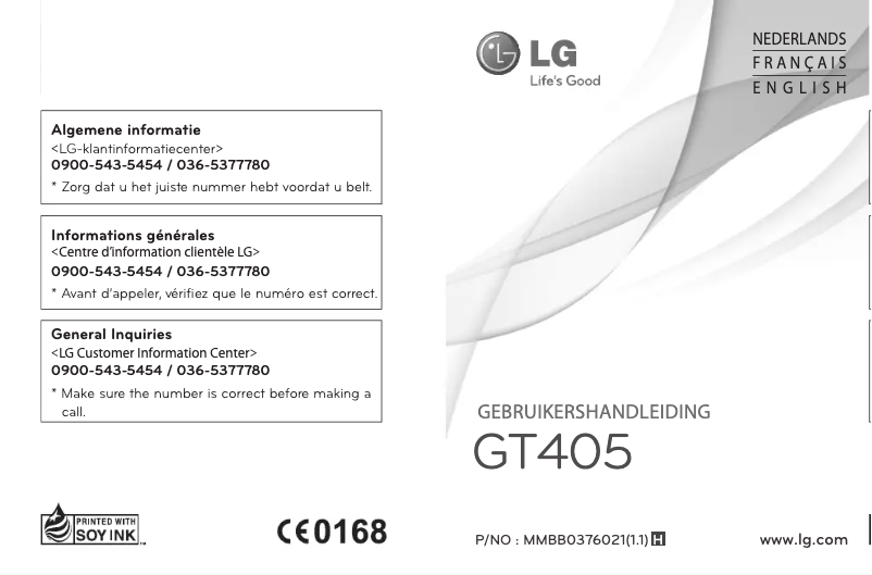 Page 1 of the manual User Manual LG GT405