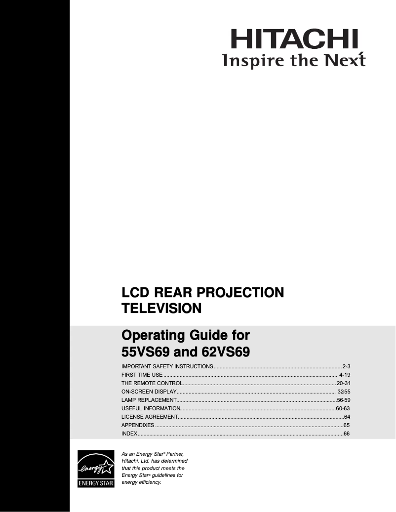 Page 1 of the manual User Manual Hitachi 62VS69