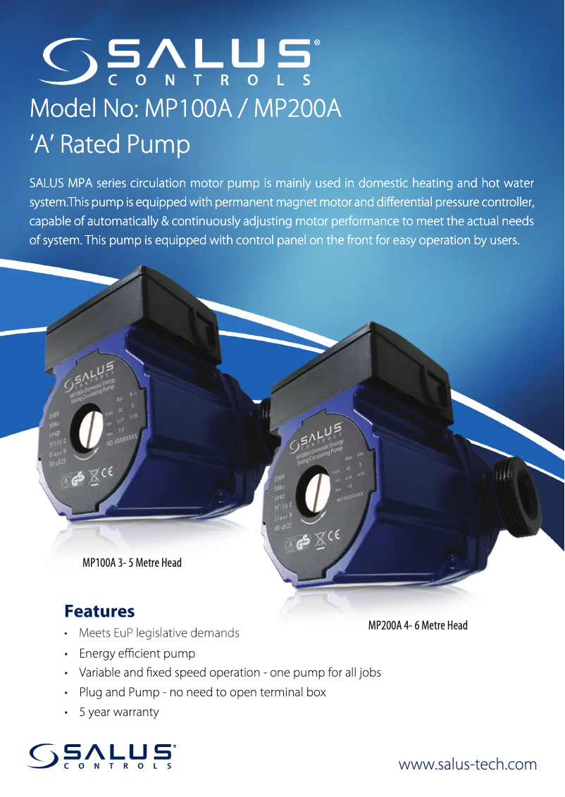 Page 1 of the manual Technical Sheet Salus MP100A