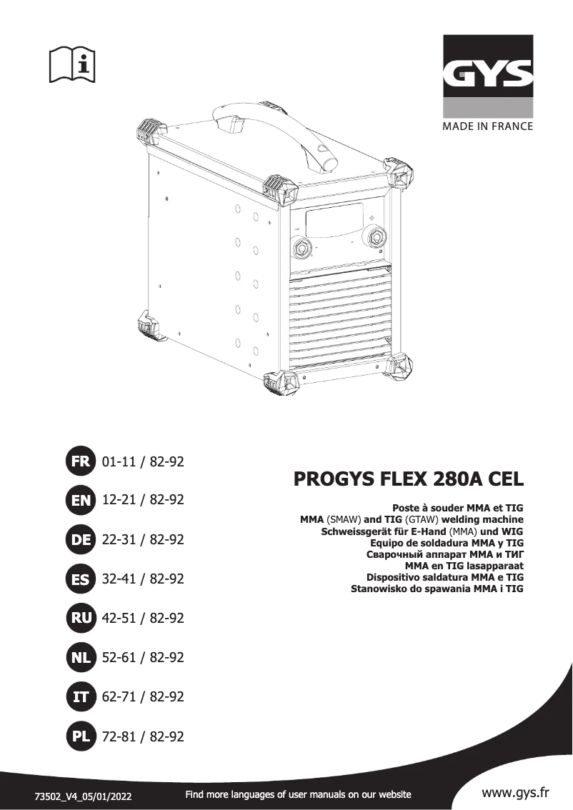 Page 1 of the manual User Manual GYS Progys Flex 280A CEL