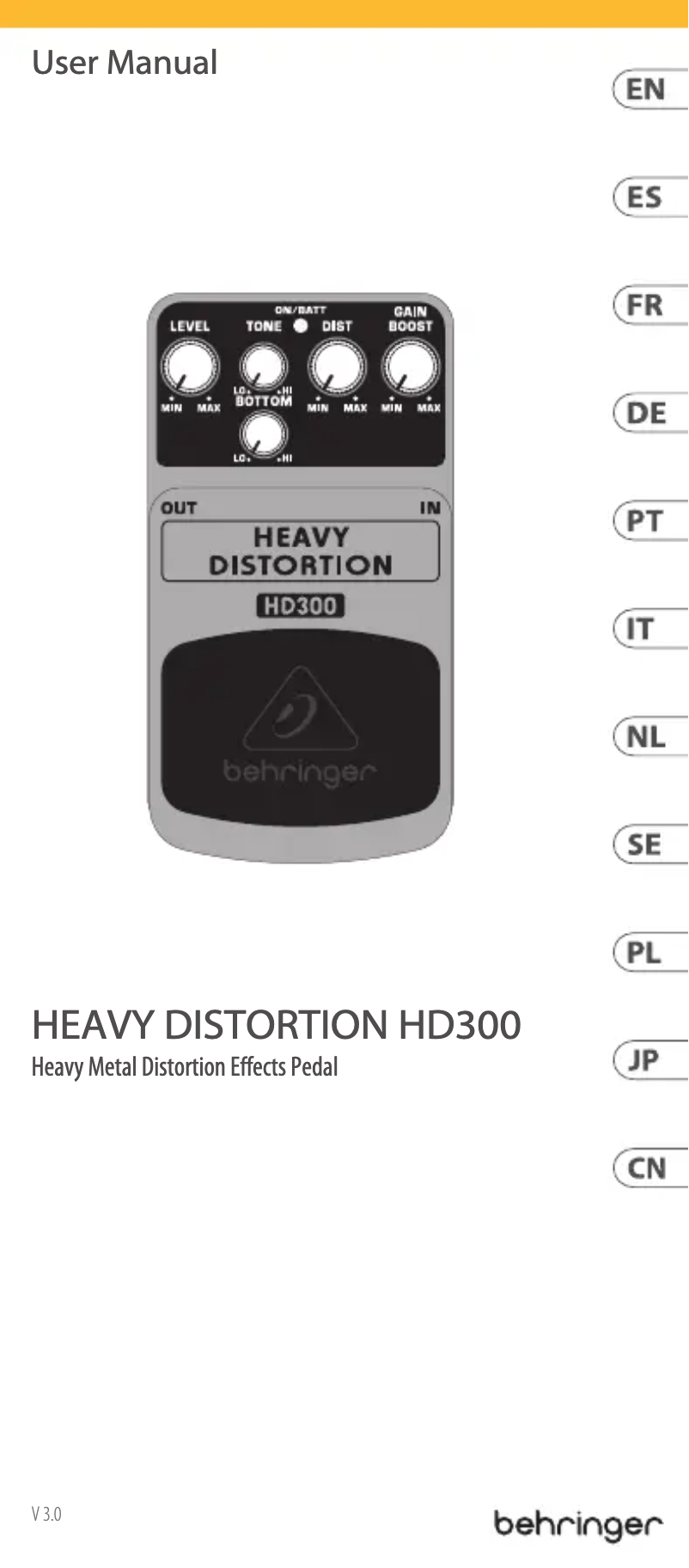 Page 1 of the manual User Manual Behringer Heavy Distortion HD300