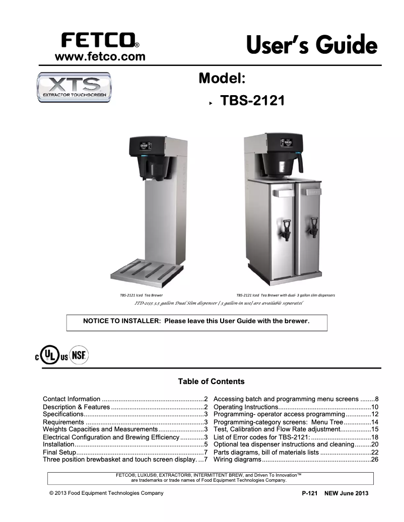 First page image of the manual for TBS-2121XTS