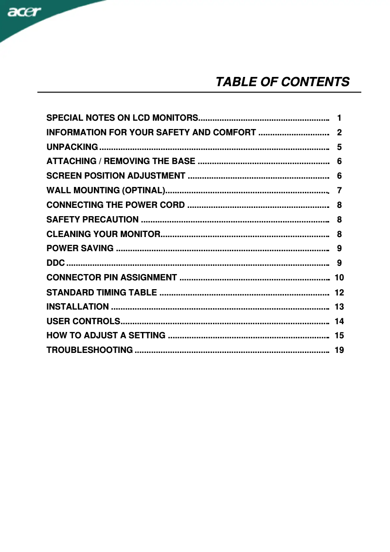 Page 1 of the manual User Manual Acer X223H