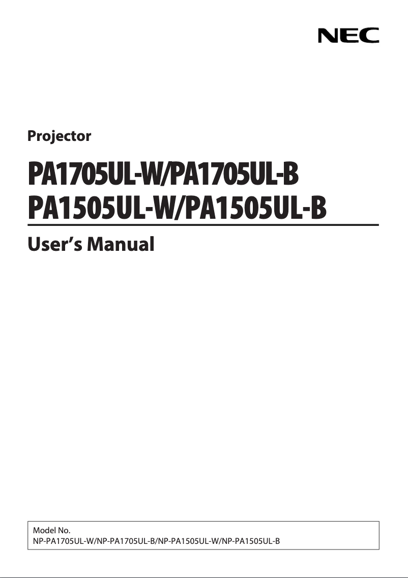 Page 1 of the manual User Manual NEC PA1705UL
