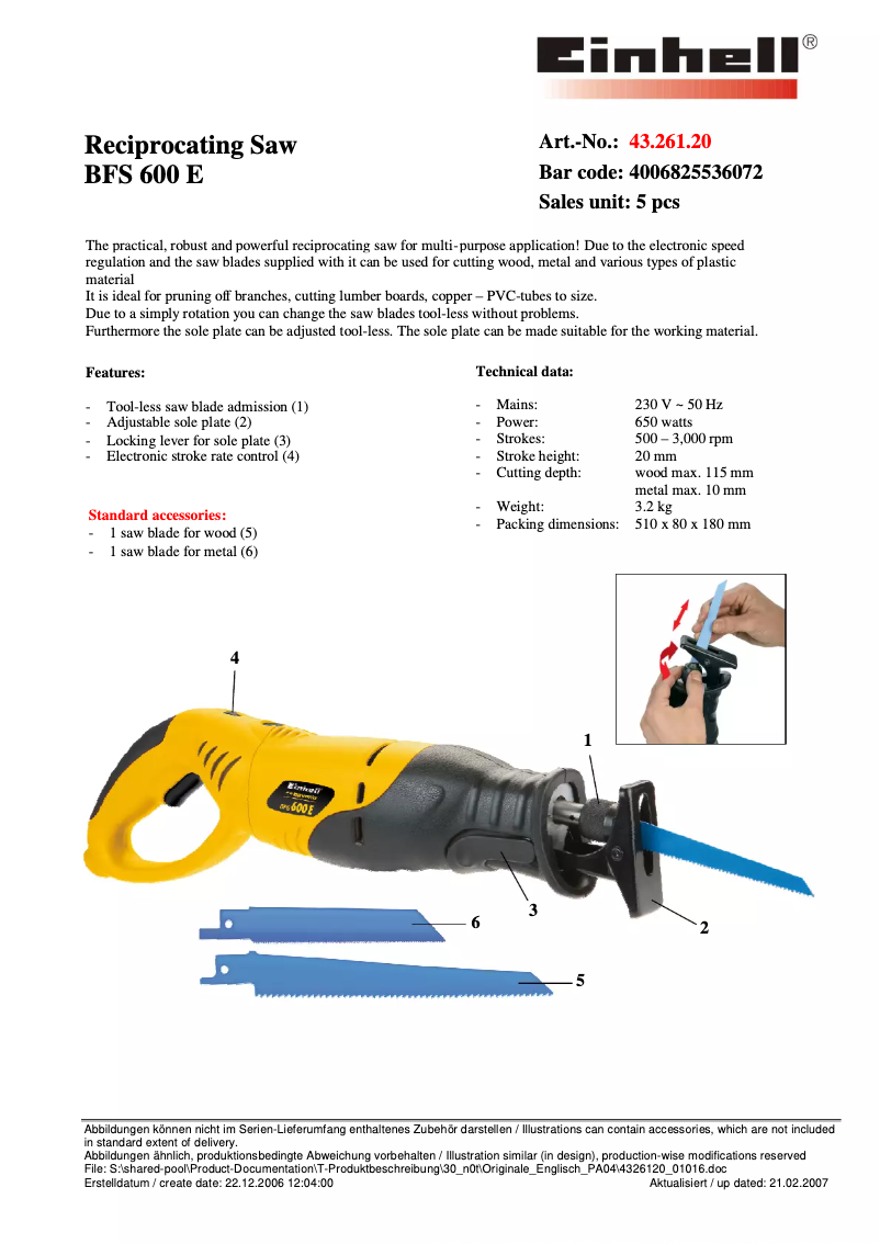 Page 1 of the manual User Manual Bavaria by Einhell Bavaria BFS 600 E