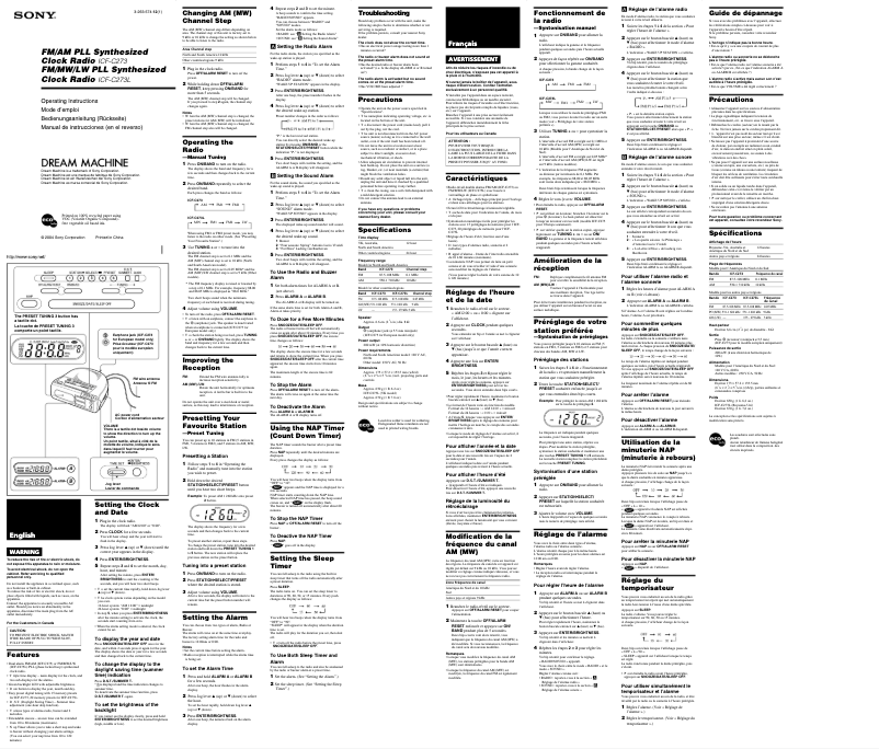 First page image of the manual for Dream Machine ICF-C273