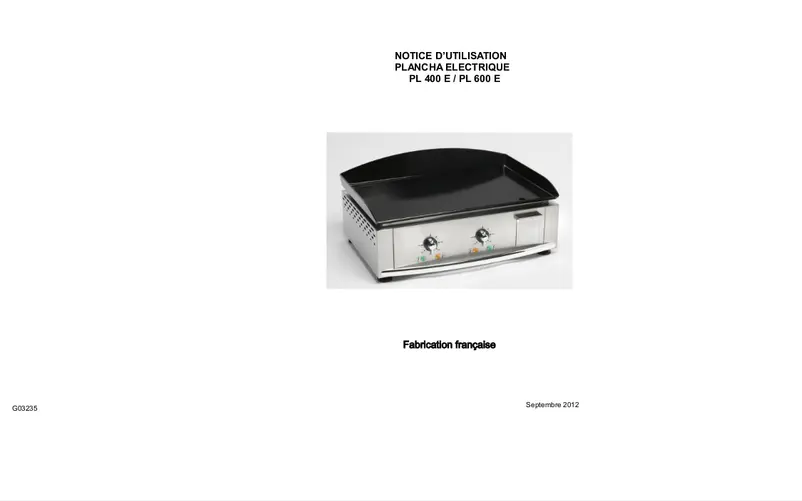 Page 1 of the manual User Manual Roller Grill PL 600 E