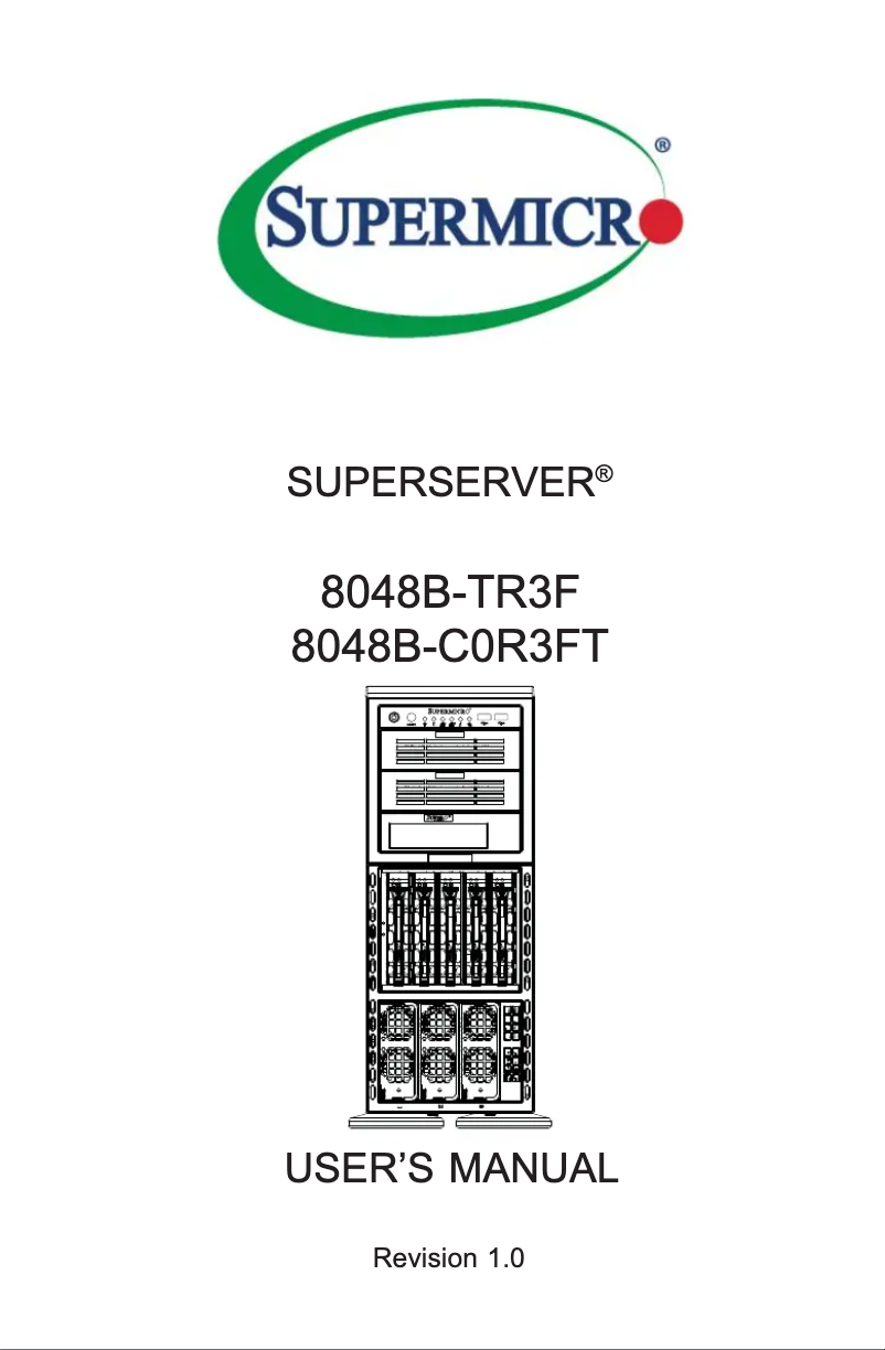 Page 1 of the manual User Manual Supermicro SuperServer 8048B-C0R3FT