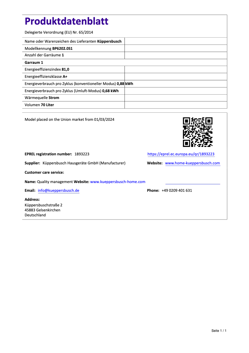 First page image of the manual for BP6202.0S1