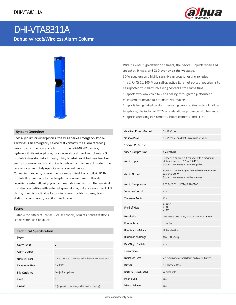 Page 1 of the manual Technical Sheet Dahua Technology VTA8311A