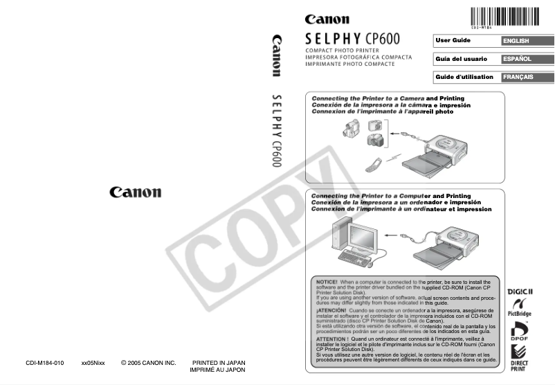First page image of the manual for Selphy CP600