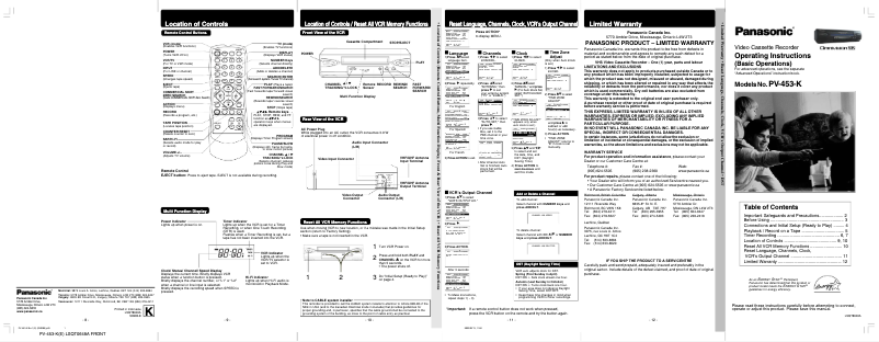 First page image of the manual for PV-V453K