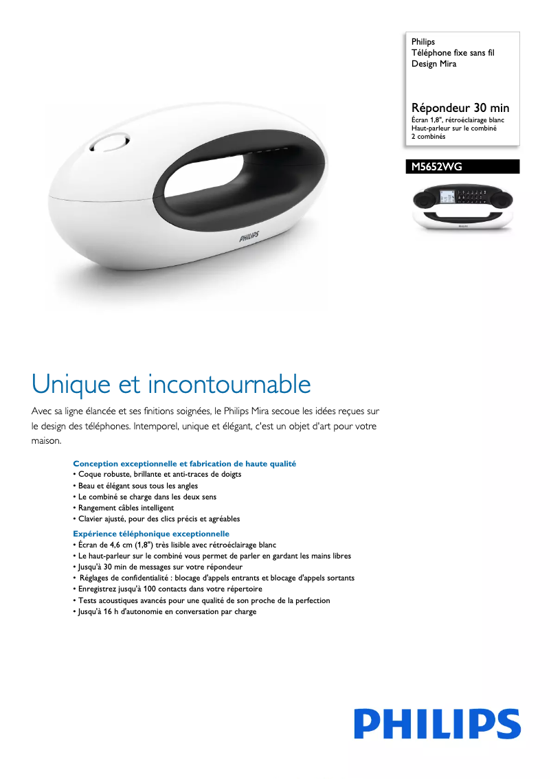 Page 1 of the manual Technical Sheet Philips M5652WG