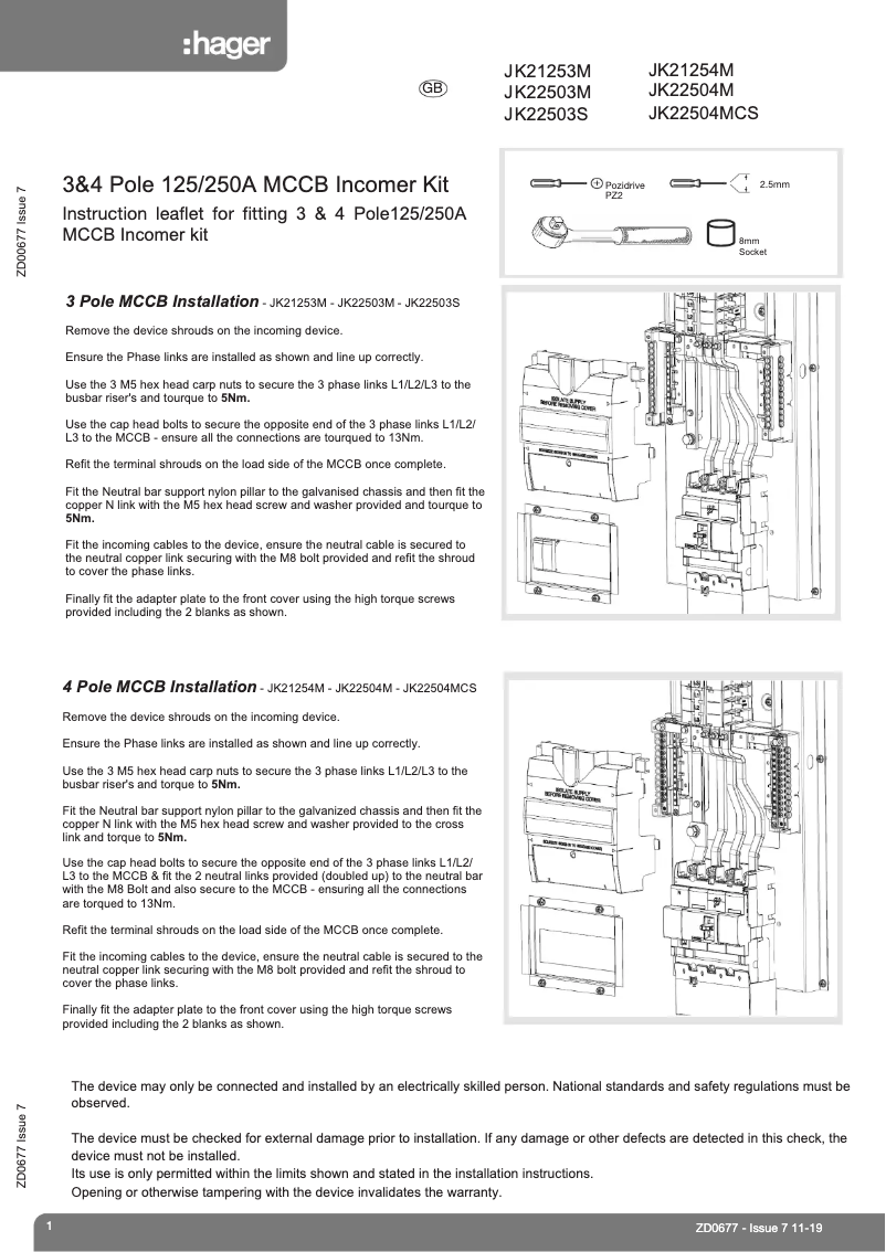 Page 1 of the manual User Manual Hager JK22504M