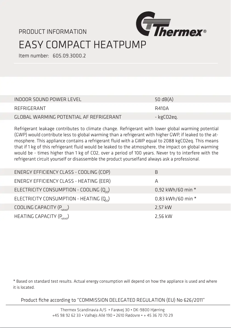 Page 1 of the manual Technical Sheet Thermex Easy Compact