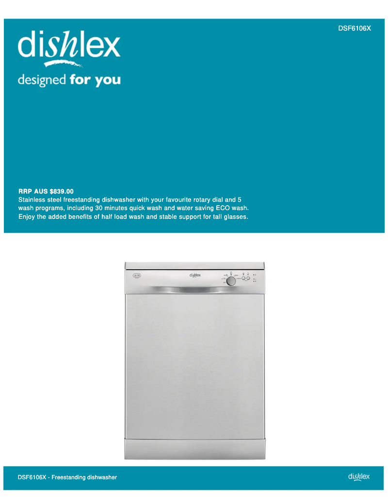 Page 1 of the manual Technical Sheet Dishlex DSF 6106 X