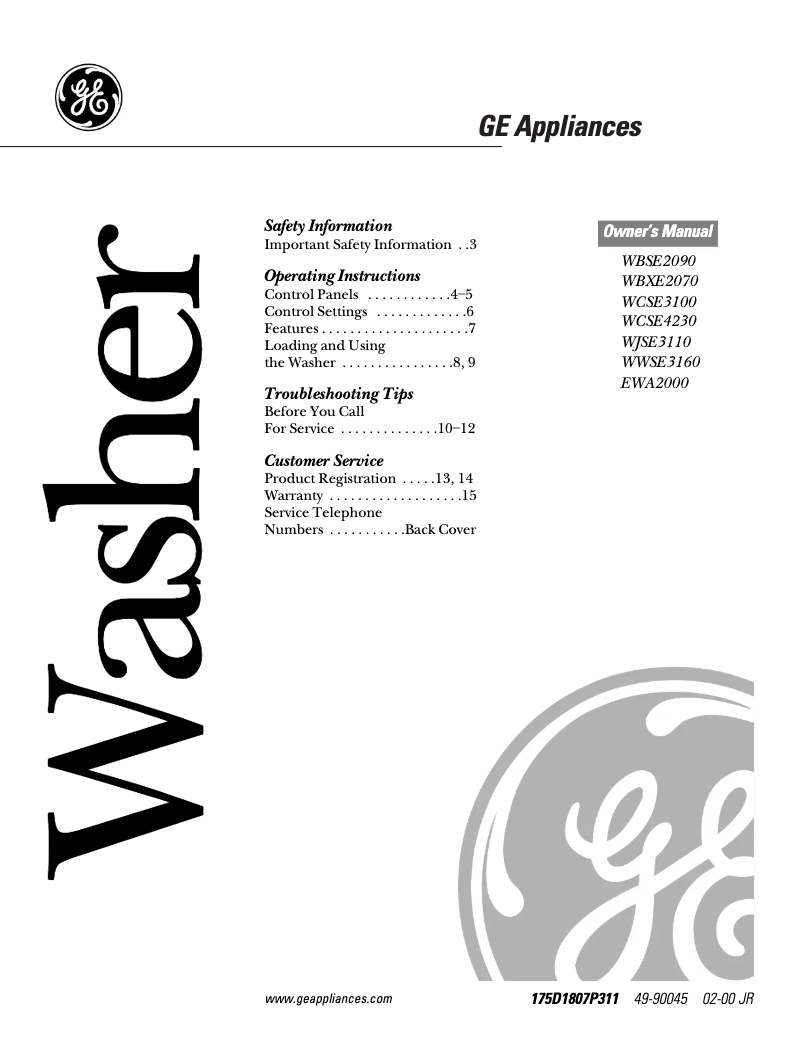 First page image of the manual for WCSE4230AAA