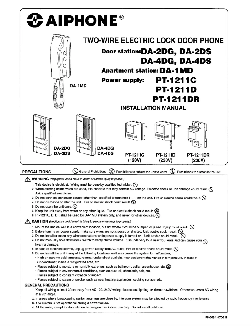 First page image of the manual for DA-1AS