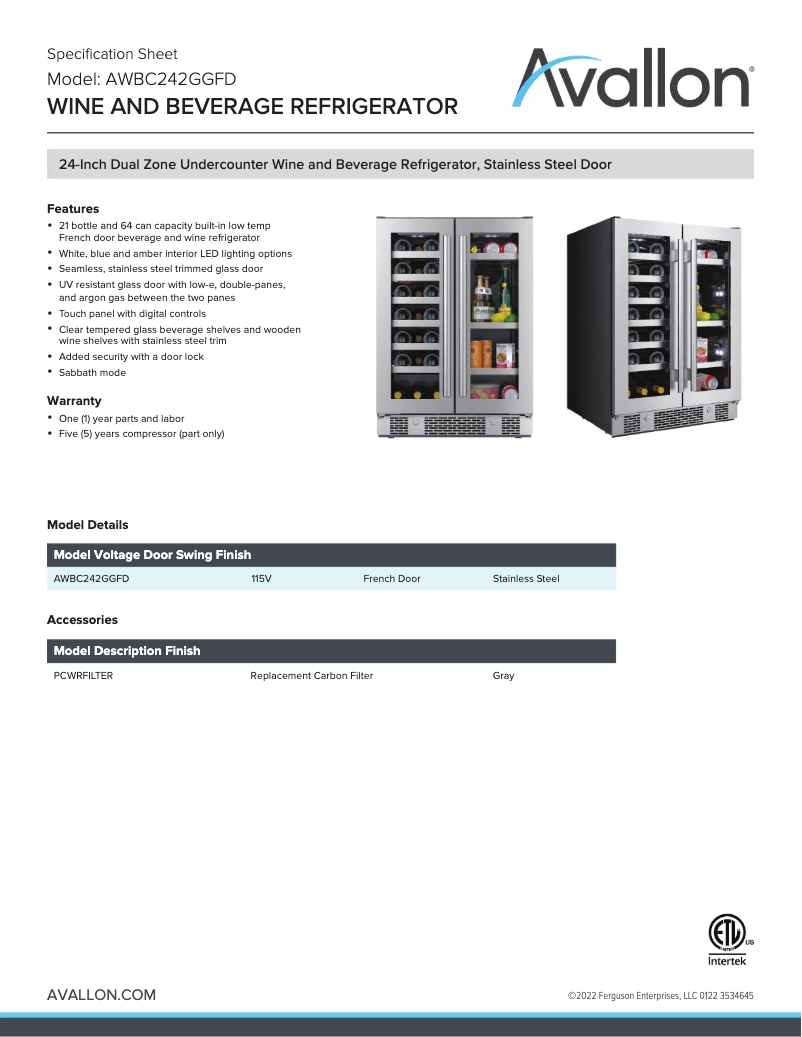 First page image of the manual for AWBC242GGFD