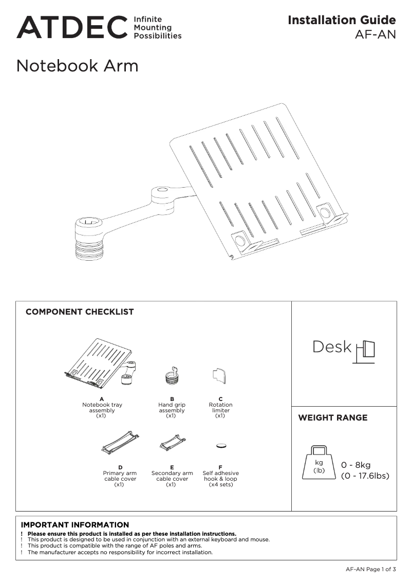 Page 1 de la notice Manuel utilisateur Atdec AF-AN-B