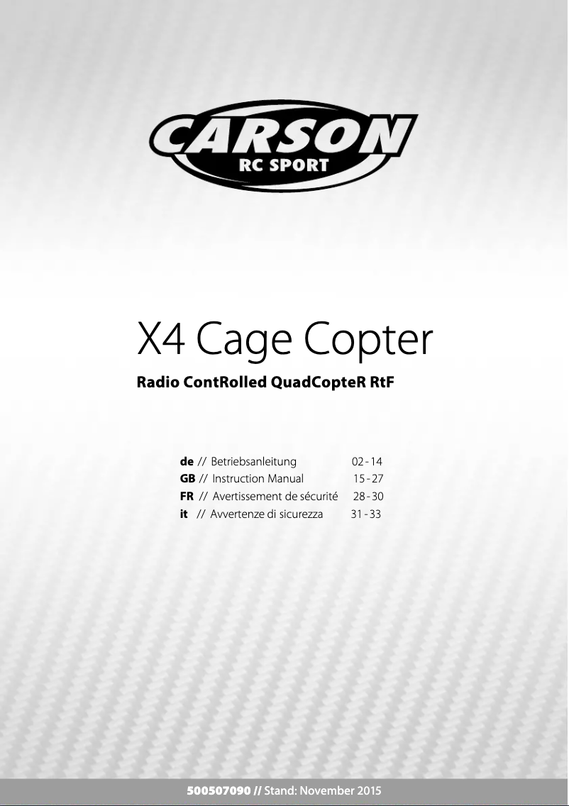 Page 1 of the manual User Manual Carson X4 Cage Copter
