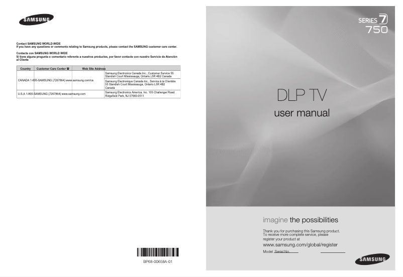 Page 1 of the manual User Manual Samsung HL67A750