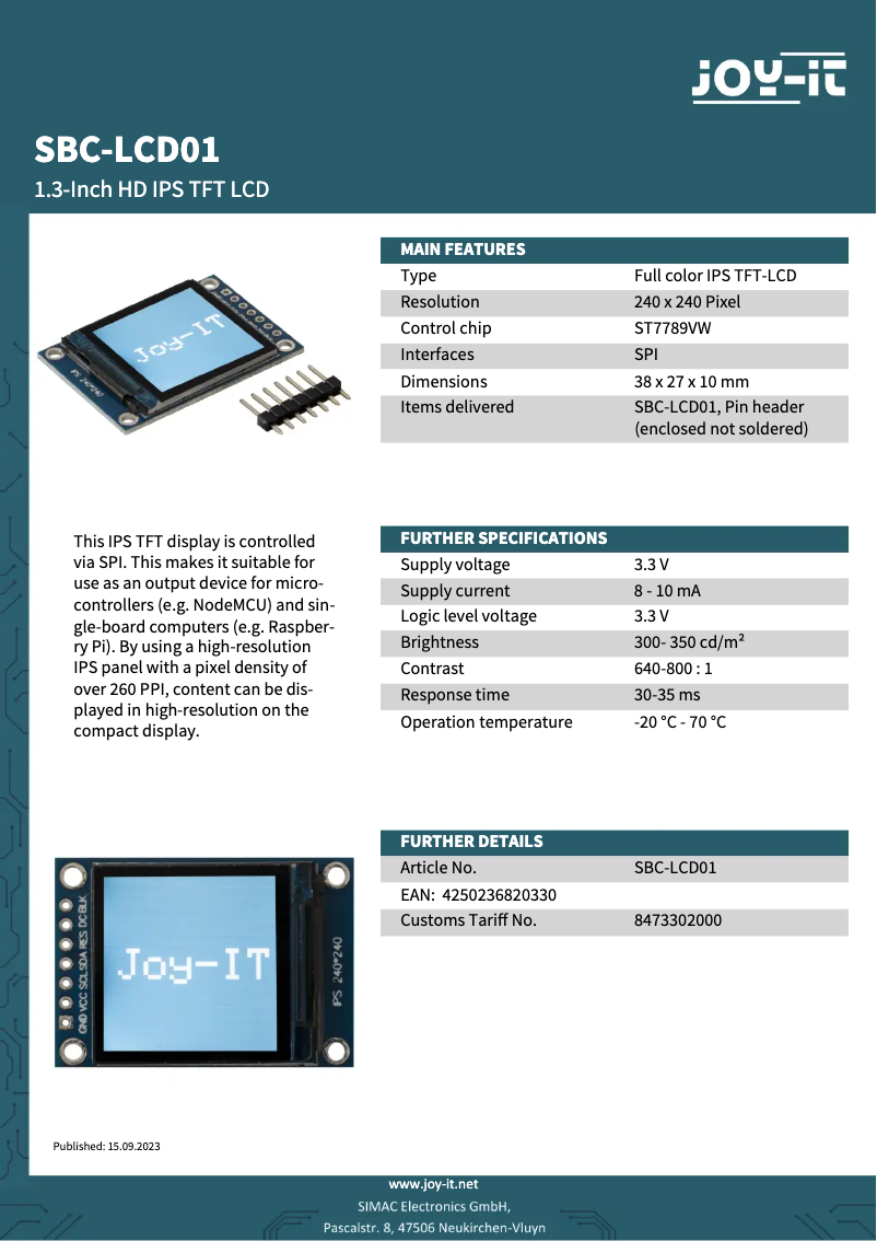 Image de la première page du manuel de l'appareil SBC-LCD01