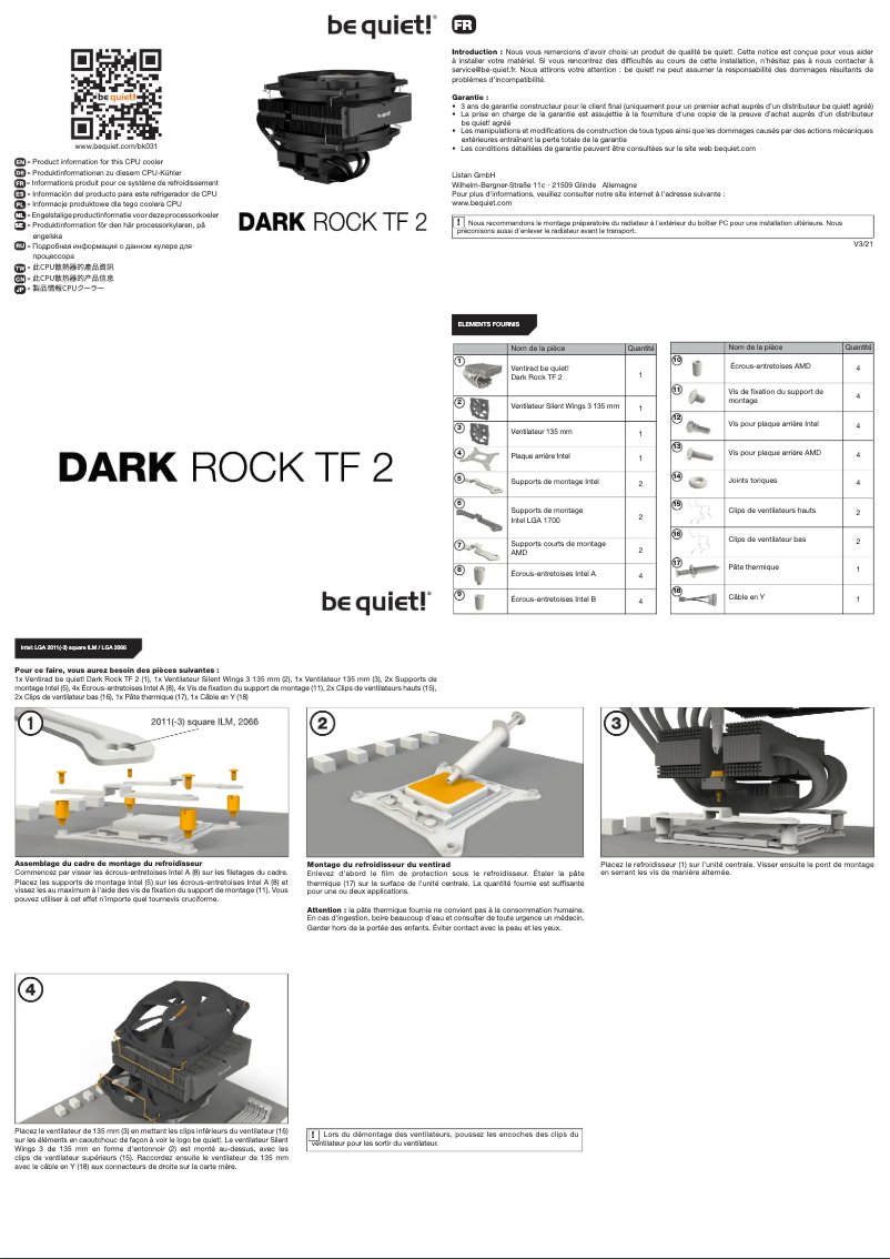 Page 1 de la notice Manuel utilisateur Be Quiet! Dark Rock Tf 2