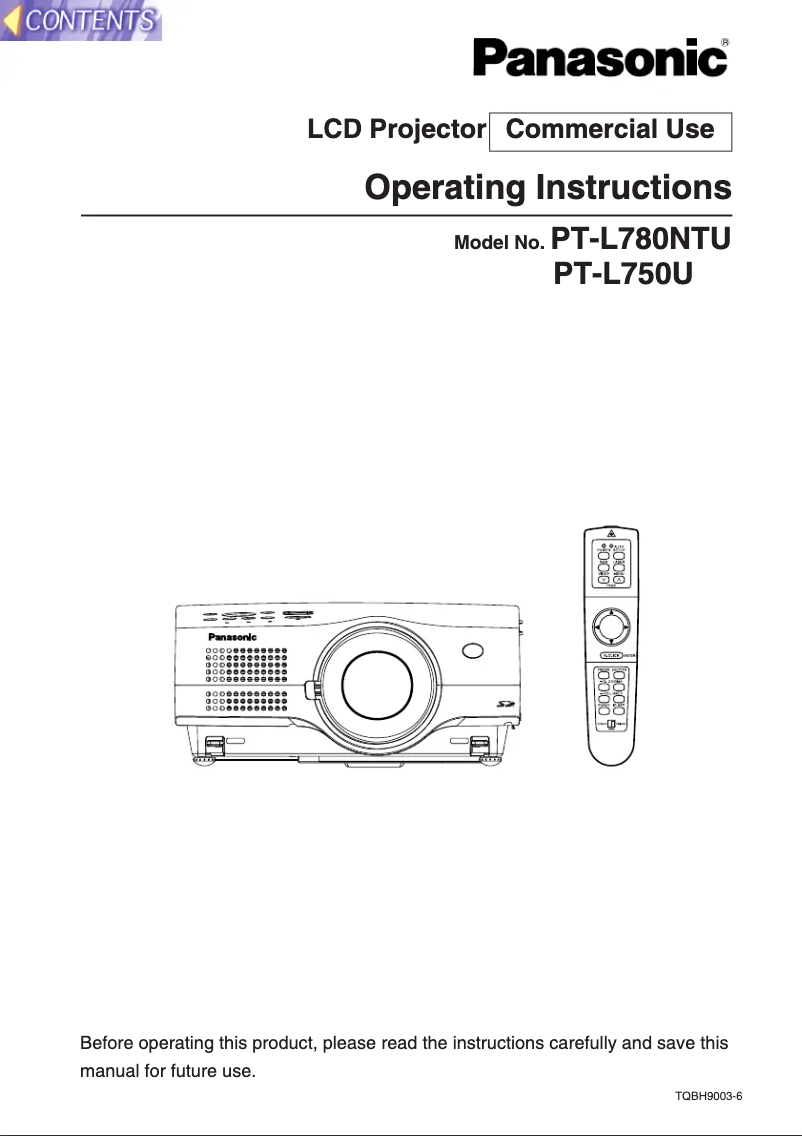 Page 1 of the manual User Manual Panasonic PT-L780