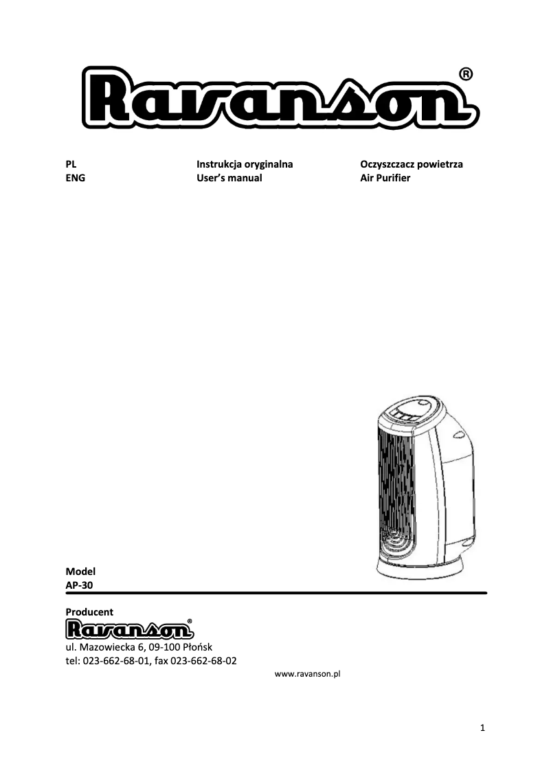 Page 1 of the manual User Manual Ravanson AP-30